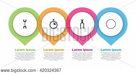 Set Wrench Spanner, Stopwatch, Bicycle Fork And Wheel. Business Infographic Template. Vector