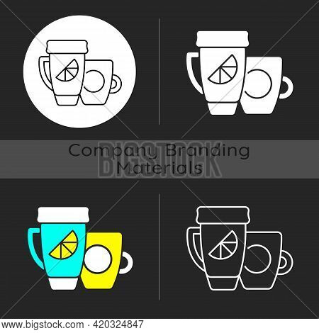 Branded Cup And Thermal Cup Dark Theme Icon. Unique Stylish Conteiner For Drinking Hot Liquids. Uniq