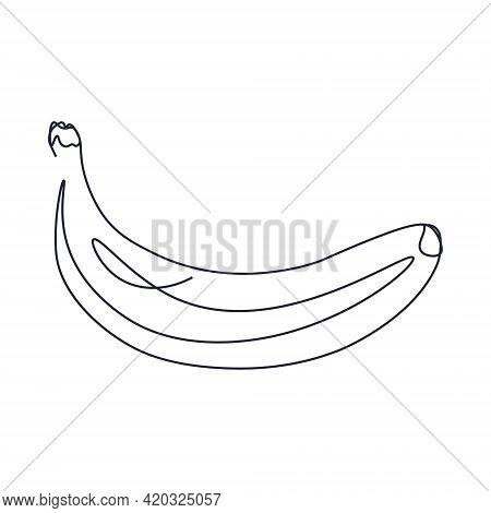 Continuous Single Line Drawing Of A Banana. Drawing A Whole Fruit With A Single Line. Abstract Style