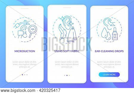Ear Hygiene Procedures Onboarding Mobile App Page Screen With Concepts. Irrigation, Soft Material Wa