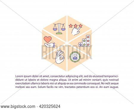 Moral Values Concept Line Icons With Text. Ppt Page Vector Template With Copy Space. Brochure, Magaz