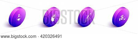 Set Isometric Bottle With Love Potion, Human Head Flower Inside, Garden Hose And Water Tap Icon. Vec