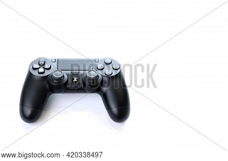 Bangkok, Thailand - January 12, 2021: The New Sony Dualshock 4 With Playstation 4. Sony Playstation 