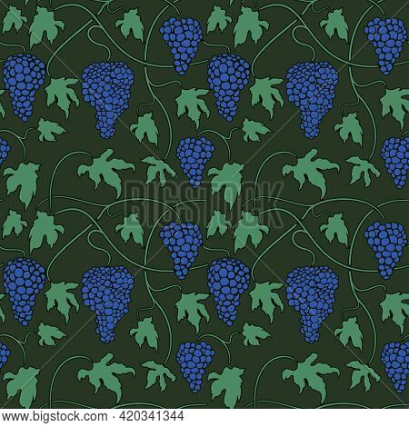 Vector Green Seamless Pattern With Vines Bunches And Leaves