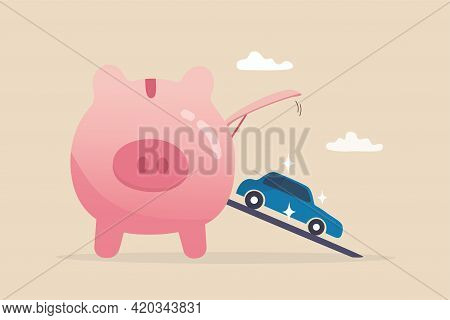 Saving Money For New Car, Automobile Expense And Cost Or Car Loan Concept, Wealthy Piggybank Open Co