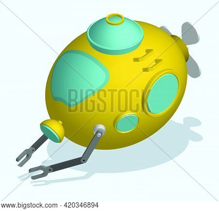 Toy Bathyscaphe In Isometric View Isolated On Blue Background. Children Toys And Entertainment. Unde