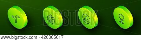 Set Isometric Line Industry Metallic Pipe, Bar Of Soap, Water Drop And Round Makeup Mirror Icon. Vec