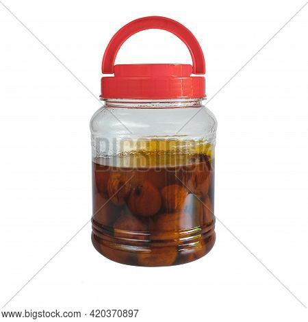 Japanese Plum Wine Called Umeshu 8 Years Old, On White Backgroun