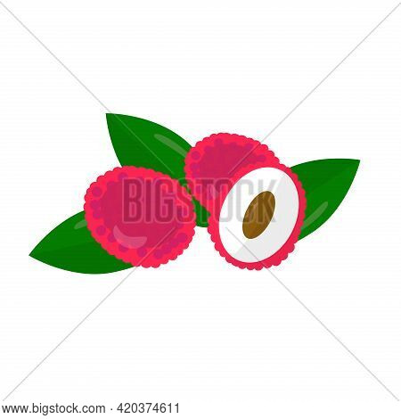 Lychee. Fruit On A White Background. Cartoon Food Icon. Tropical Fruits.