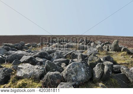 The Exposed Stones At The Top Of A Cairn Known As The Millers Grave On Midgley Moor In Calderdale We