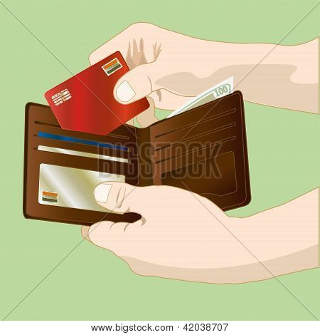 Рука кредитной карты с кожаный кошелек Vector.eps