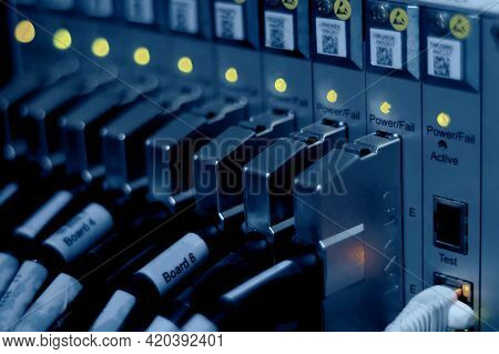 Network Connection Technology With Broadband Aggregation Carrier Electronic Equipment, Row Of Data C