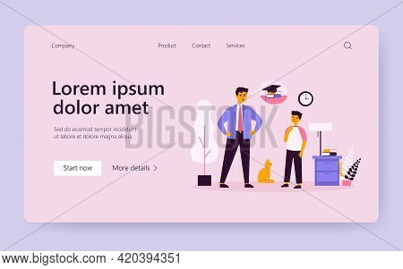 Angry Father Talking With Son About Poor Study. School, Pupil, Dad Flat Vector Illustration. Family 