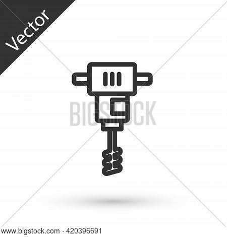 Grey Line Electrical Hand Concrete Mixer Icon Isolated On White Background. Handheld Electric Cement