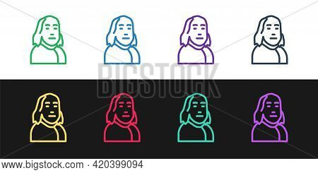 Set Line Benjamin Franklin Icon Isolated On Black And White Background. Vector