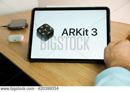 Apple Arkit 3 Logo On The Screen Of Ipad Tablet. March 2021, San Francisco, Usa