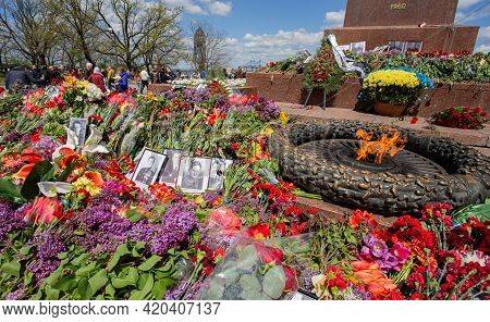 Odessa, Ukraine - May 9, 2021: Memorial Of Unknown Sailor Of Eternal Flame To Defenders Of Fatherlan