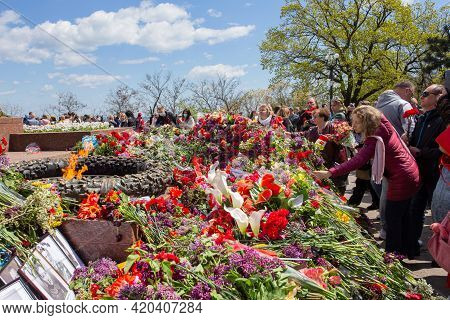 Odessa, Ukraine - May 9, 2021: Memorial Of Unknown Sailor Of Eternal Flame To Defenders Of Fatherlan