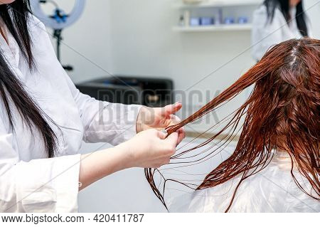 Stylist Washes The Girls Head. High Quality Photo