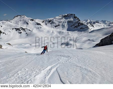 Beautiful Ski Tour In Sankt Antonien. A Lot Of Snow In The Raetikon Area. Pure Winter Sport. Adventu