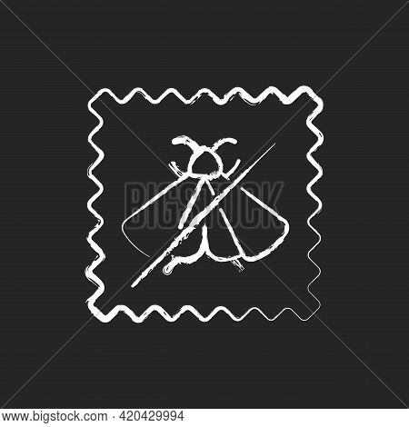 Moth Repellent Fabric Feature Chalk White Icon On Black Background. Quality Textile. Cover Protectio