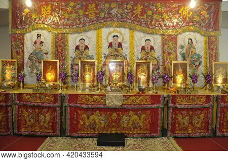 Bangkok, Thailand - 20 March 2021 : Chinese Gods And Immortals For Chinese Funeral Ceremony, Chinese