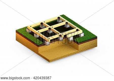 Individual Footing Foundation. Isolated Cg Industrial 3d Illustration