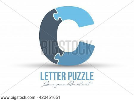 Letter C Is Made Up Of Puzzles. Vector Illustration For Logo, Brand Logo, Sticker Or Scrapbooking, F