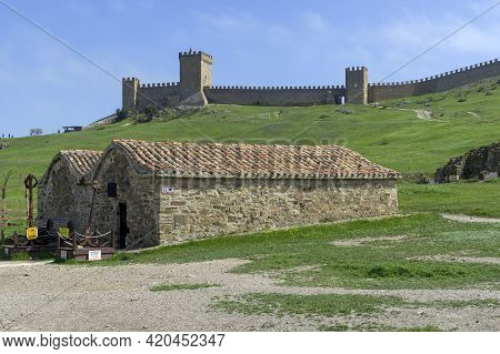 Sudak, Crimea - April 21, 2021: View Of The Citadel (consular Castle) In The Genoese Fortress  In Su