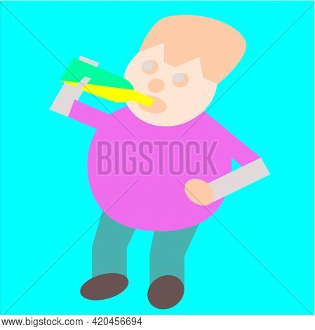 Cute Boy Drinking Soda From A Bottle, Colorful Character
