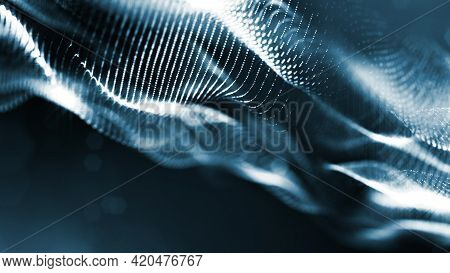 3d Rendering Background Of Microworld Or Sci-fi Theme With Glowing Particles Form Curved Lines, 3d S