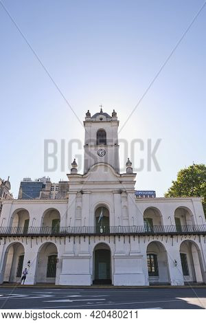 Buenos Aires, Argentina; Jan 24, 2021: Facade Of The Cabildo Building, Present Site Of The National 