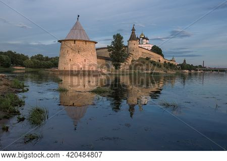 Pskov Kremlin On A Quiet July Evening. Russia, Pskov