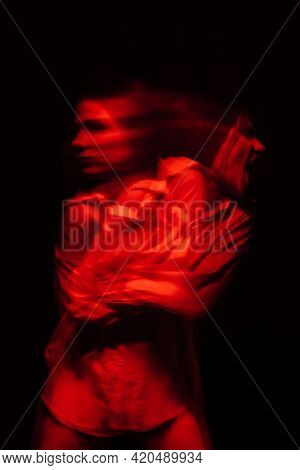 Blurry Portrait Of A Schizophrenic Woman With Paranoid Disorders And Bipolar Disease
