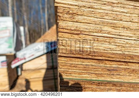 Stack Of Building Lumber At Construction Site