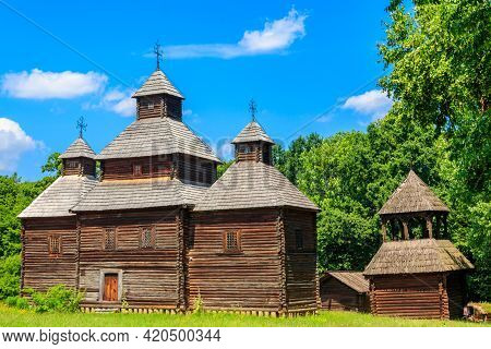Ancient Wooden Orthodox Church Of Transfiguration In Pyrohiv (pirogovo) Village Near Kiev, Ukraine