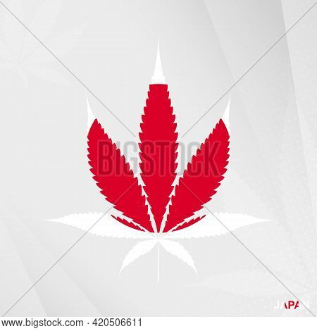 Flag Of Japan In Marijuana Leaf Shape. The Concept Of Legalization Cannabis In Japan. Medical Cannab