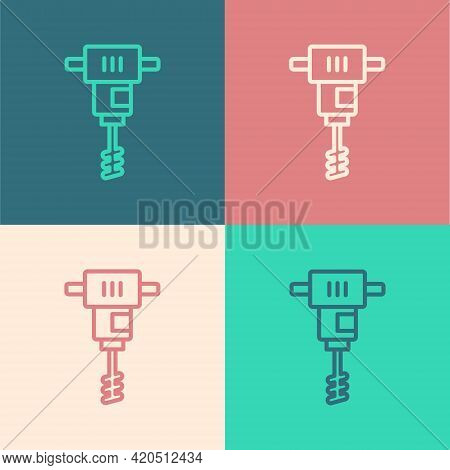 Pop Art Line Electrical Hand Concrete Mixer Icon Isolated On Color Background. Handheld Electric Cem