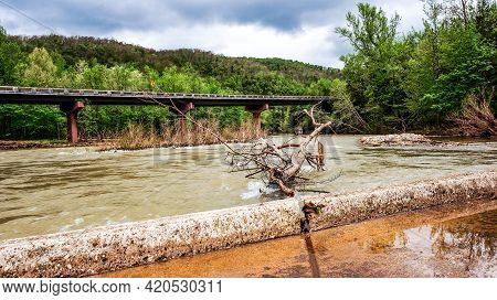 Ponca Low-water Bridge In Arkansas During Flood