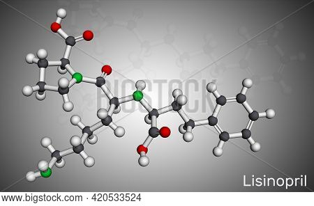 Lisinopril Molecule. It Is Dipeptide, Ace Inhibitor Used To Treat Hypertension, Heart Failure, Heart