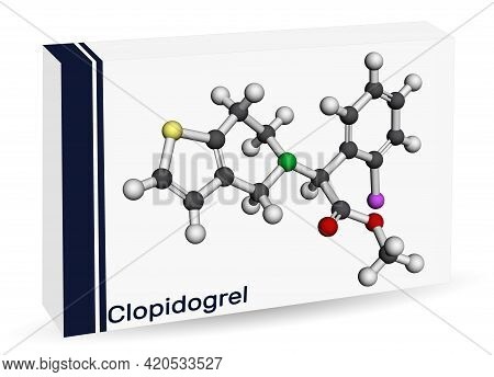 Paper, Packaging, Drug, 
Clopidogrel Molecule. It Is Prodrug, Antiplatelet Medication, Used To Reduc