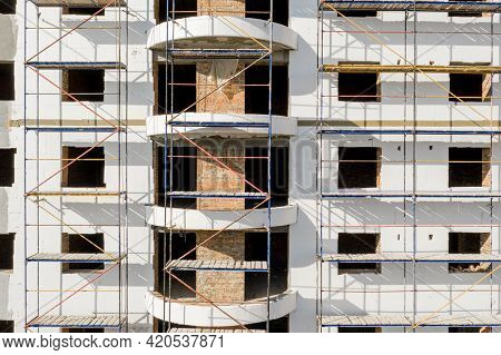 Scaffold Near The High-rise Building For Plaster