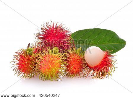 Rambutans On Whitebackground..thailand 'fuit Hight Vitamin A.