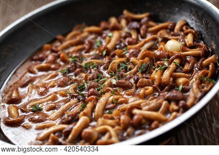 Mushrooms In A Pan. High Quality Photo.
