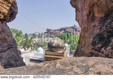 Badami Karnataka India On 8th April 2016:view Of The Badami City From The Top Of The Badami Cave Tem