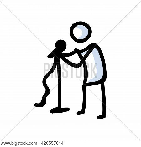 Hand Drawn Stick Figure Holding Microphone. Concept Of Comedian Performer. Simple Icon Motif For Sta