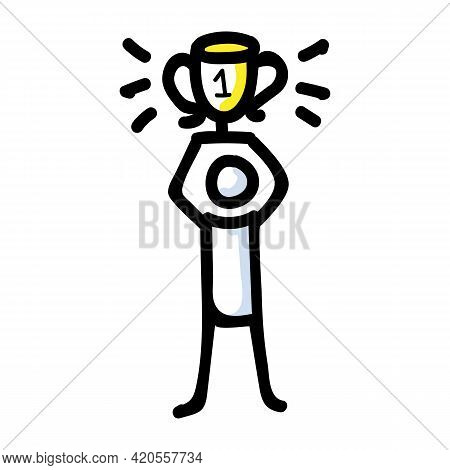Hand Drawn Stick Figure First Place. Concept Prize Winner Competition. Simple Icon Motif For Pictogr