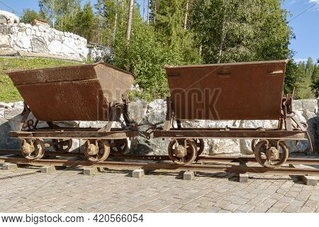 Old Small Railroad Freight Cars Used For Coal Mining