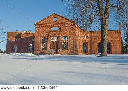 Lakhdenpokhya, Russia - March 10, 2021: Ruins Of The Ancient Church Of Jaakkimaa, Converted Into The