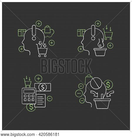Mindful Spendings Chalk Icons Set. Bugeting, Conscious Consumption. Buying Fewer Concepts. Isolated 